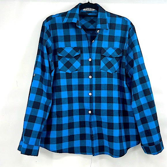 Abollria blue black plaid womens flannel size 2XL - Picture 2 of 9
